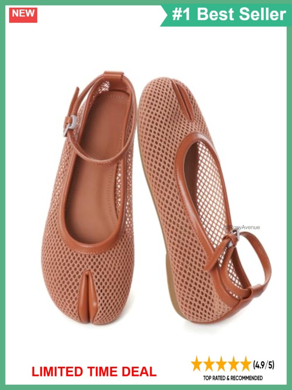 Tabi Split Toe Ballet Flats Mesh Mary Jane Ankle Strap Hollow Casual Work